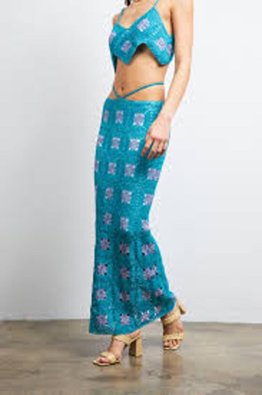 NWT! Lisa Maree The 'Right Here Now' 2 Piece Crochet Set In Turquoise Size S